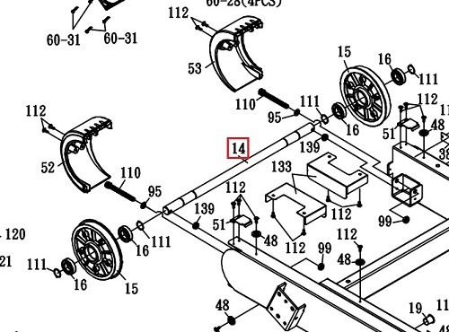 Sole ST90 Front Roller / Axle Assembly 